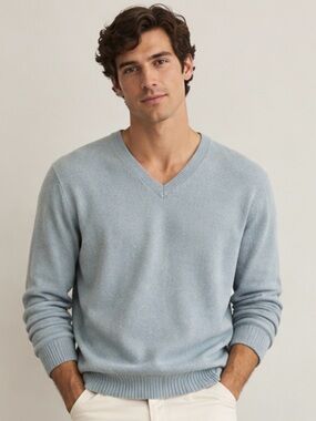 Uniqlo Cashmere V-Neck Light Blue Sweater